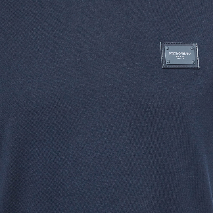 Pre Owned Dolce & Gabbana Navy Blue Logo Applique Cotton T-Shirt L