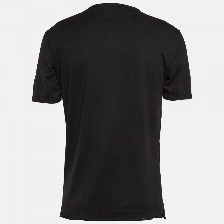 Pre Owned Dolce & Gabbana Black Printed Cotton Knit T-Shirt M