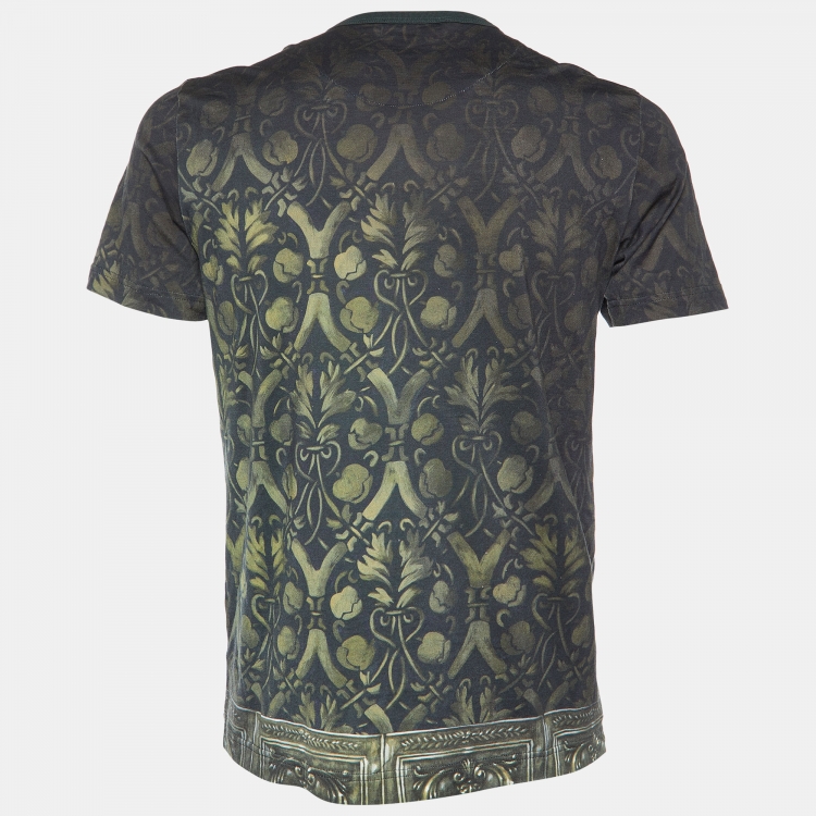 Pre Owned Dolce & Gabbana Green Printed Cotton Knit T-Shirt L 