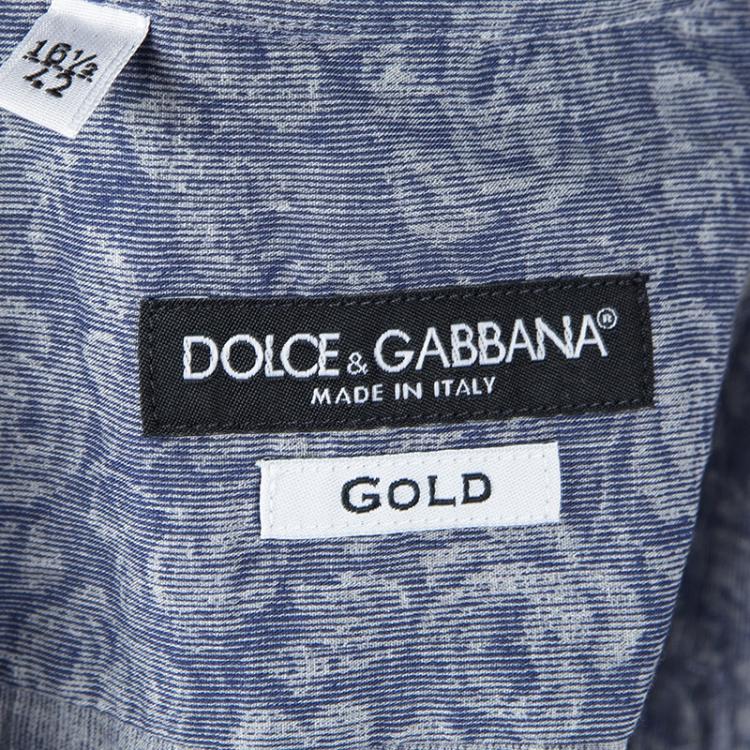 Pre Owned Dolce and Gabbana Gold Blue Floral Printed Cotton Long Sleeve Shirt XL 