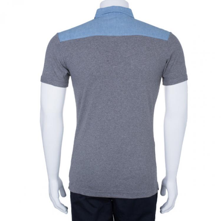 Pre Owned Dolce and Gabbana Men’s Grey Light Denim Contrast Collar Polo Shirt XL