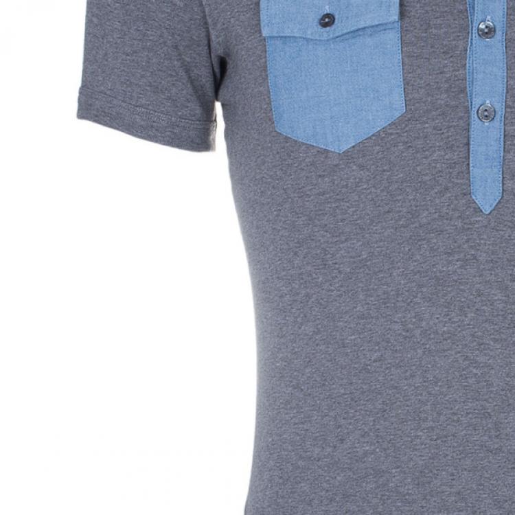Pre Owned Dolce and Gabbana Men’s Grey Light Denim Contrast Collar Polo Shirt XL