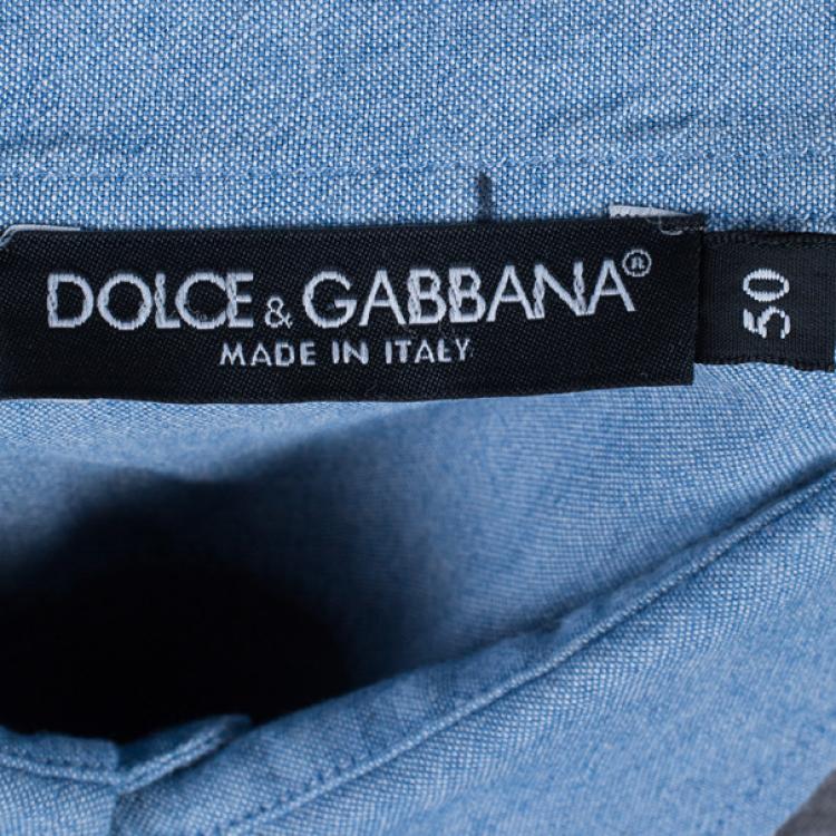 Pre Owned Dolce and Gabbana Men’s Grey Light Denim Contrast Collar Polo Shirt XL