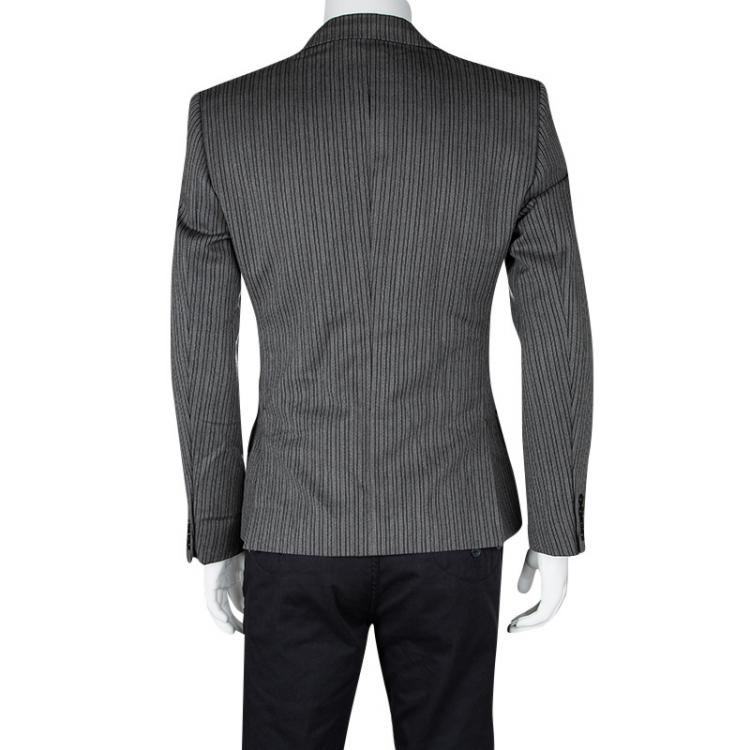 مملوكة مسبقًا Dolce and Gabbana Grey Striped Wool Contrast Lapel Detail Blazer M