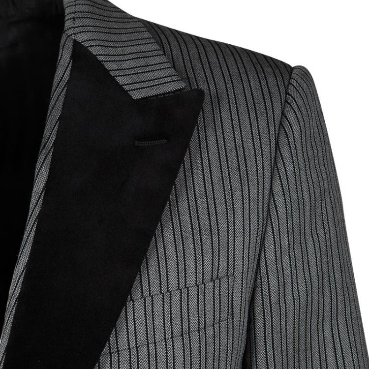 مملوكة مسبقًا Dolce and Gabbana Grey Striped Wool Contrast Lapel Detail Blazer M