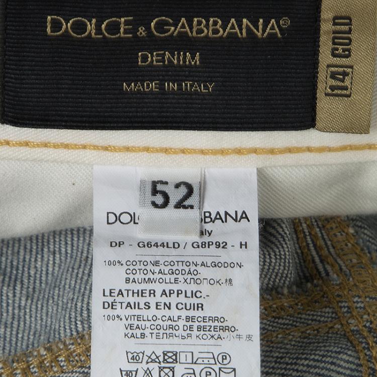 Pre Owned Dolce and Gabbana 14 Gold Blue Straight Fit Denim Jeans XL