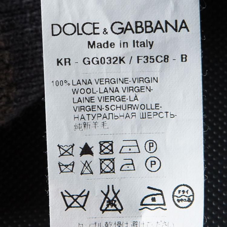 Pre Owned Dolce and Gabbana Grey Wool Contrast Trim Detail Ribbed Knit Sweater L