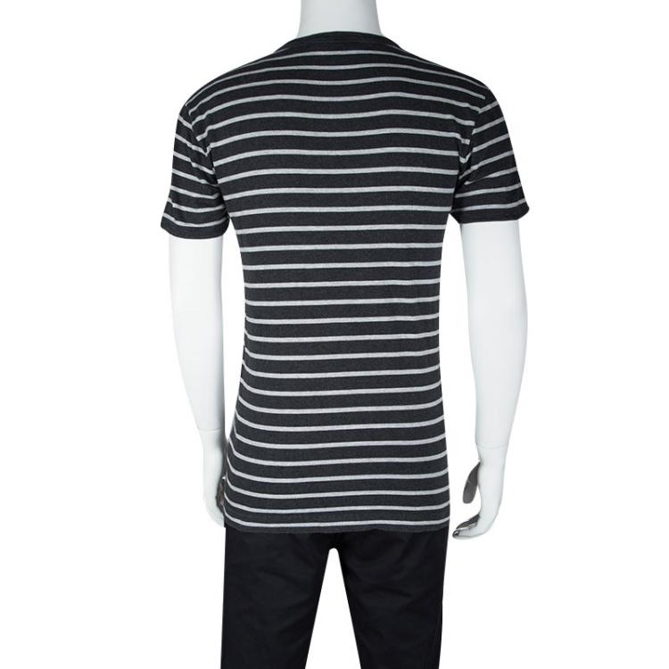 Pre Owned Dolce and Gabbana Grey Striped Cotton Short Sleeve T-Shirt M