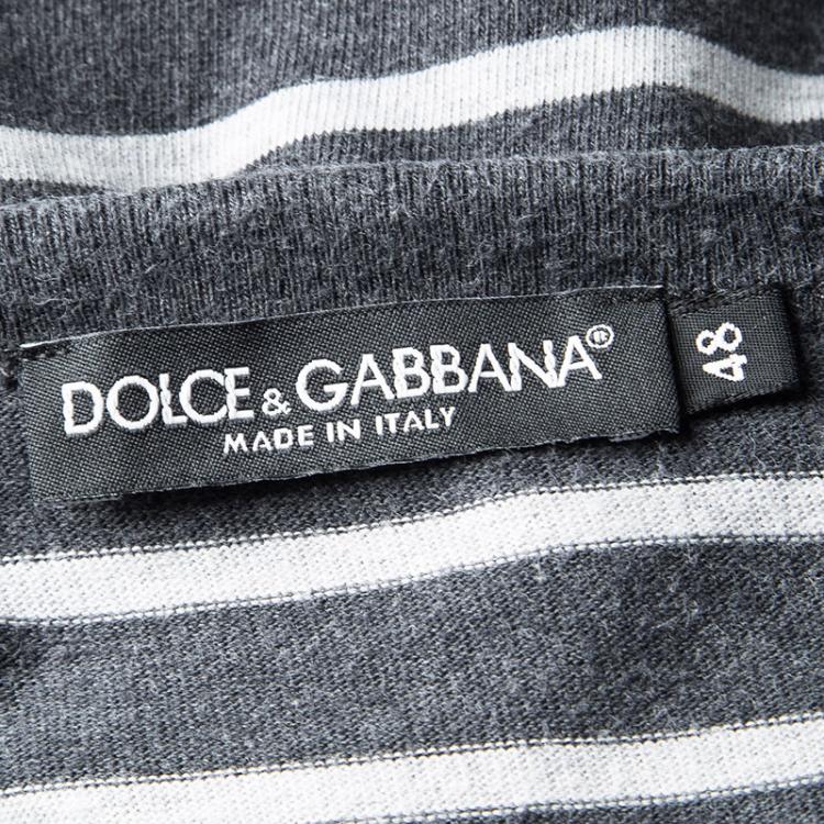 Pre Owned Dolce and Gabbana Grey Striped Cotton Short Sleeve T-Shirt M