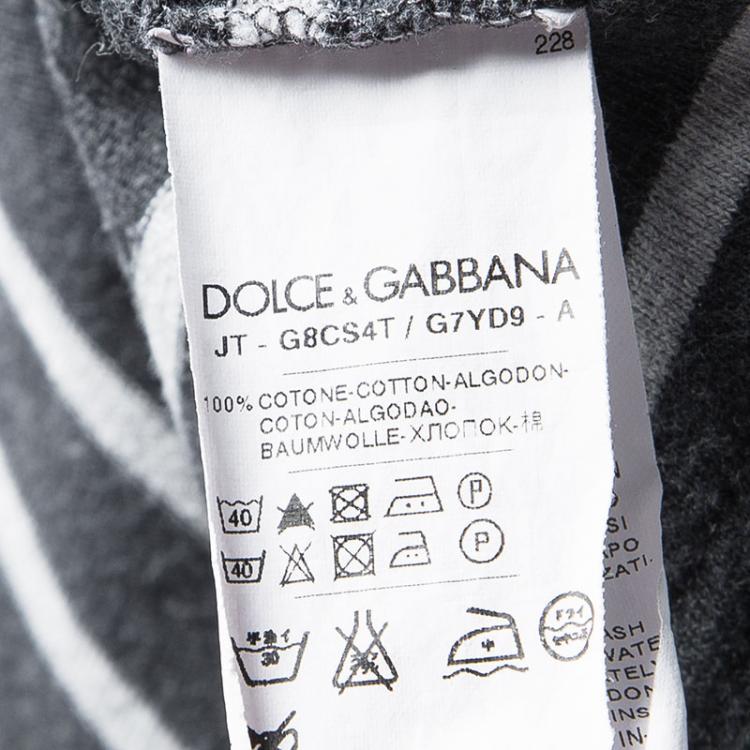 Pre Owned Dolce and Gabbana Grey Striped Cotton Short Sleeve T-Shirt M