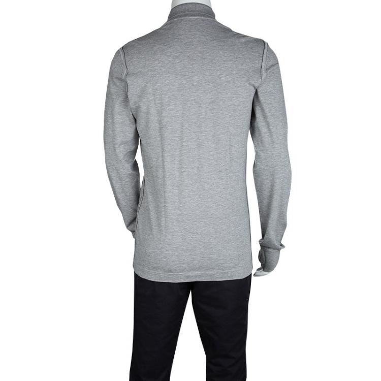 Pre Owned Dolce and Gabbana Grey Honeycomb Knit Long Sleeve Polo T-Shirt M