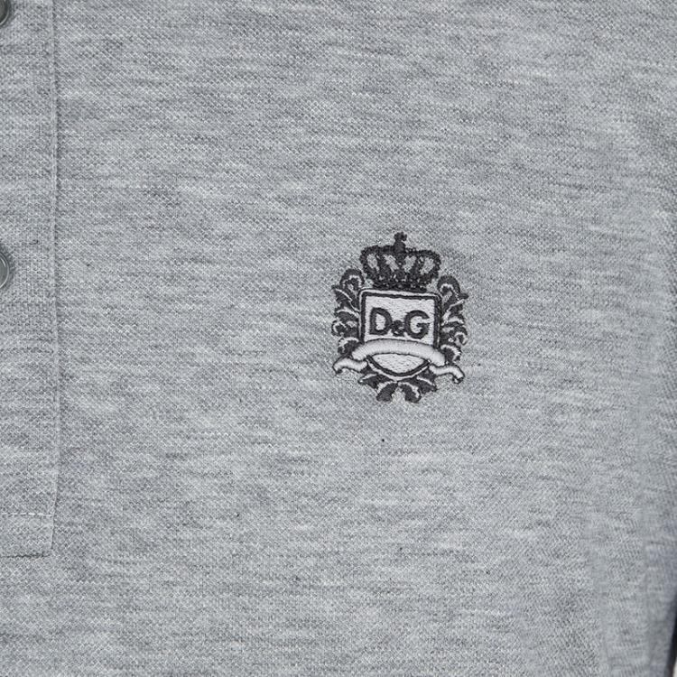 Pre Owned Dolce and Gabbana Grey Honeycomb Knit Long Sleeve Polo T-Shirt M