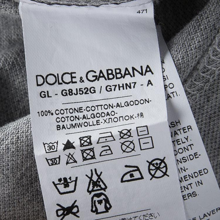 Pre Owned Dolce and Gabbana Grey Honeycomb Knit Long Sleeve Polo T-Shirt M