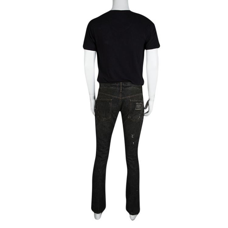 مملوكة مسبقًا Dolce and Gabbana 14 Gold Grey Faded Effect Distressed Denim Jeans M
