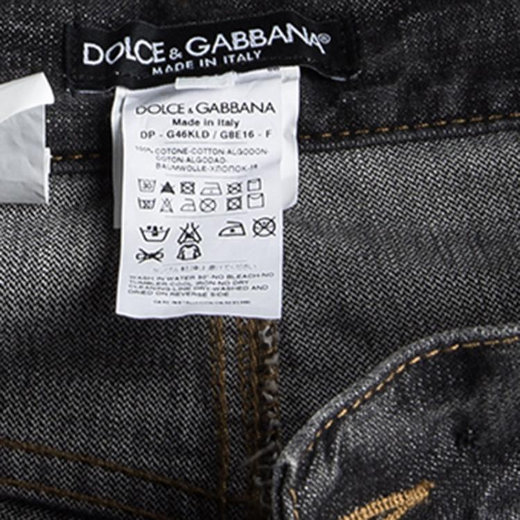 مملوكة مسبقًا Dolce and Gabbana 14 Gold Grey Faded Effect Distressed Denim Jeans M