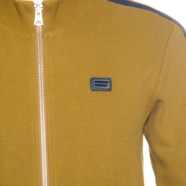 Pre Owned Dolce and Gabbana Mustard Yellow Cotton Knit Contrast Stripe Tracksuit S