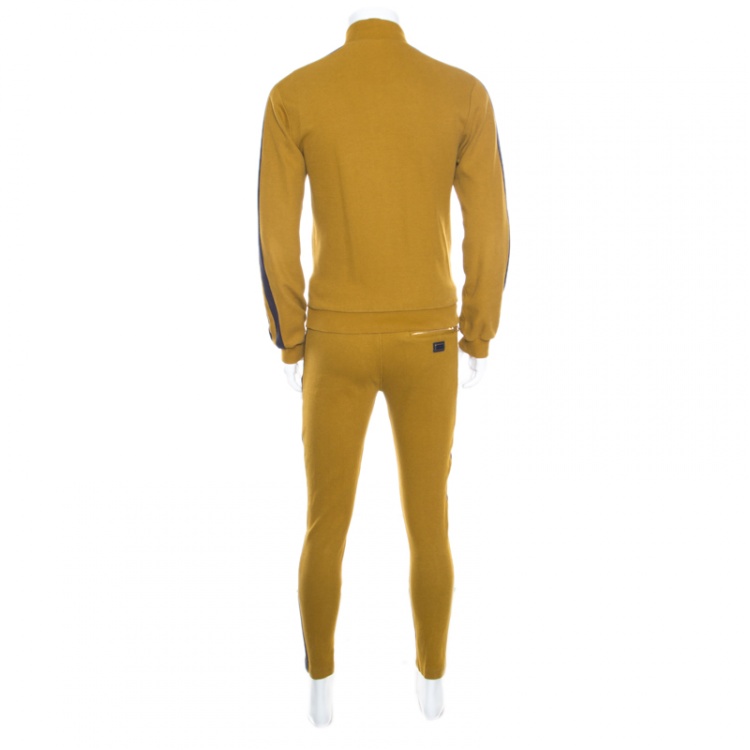Pre Owned Dolce and Gabbana Mustard Yellow Cotton Knit Contrast Stripe Tracksuit S