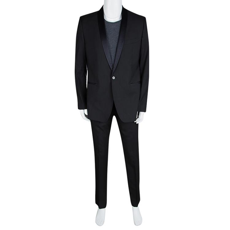 Pre Owned Dolce and Gabbana Black Wool Blend Satin Trim Tuxedo Suit M