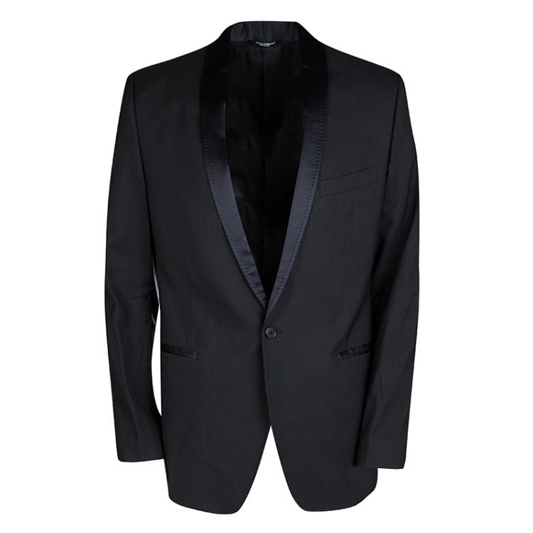 Pre Owned Dolce and Gabbana Black Wool Blend Satin Trim Tuxedo Suit M