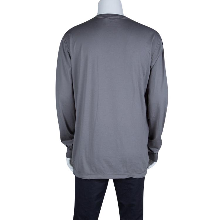 Pre Owned Dolce and Gabbana Grey Cotton Hercules Print Distressed Long Sleeve T-Shirt