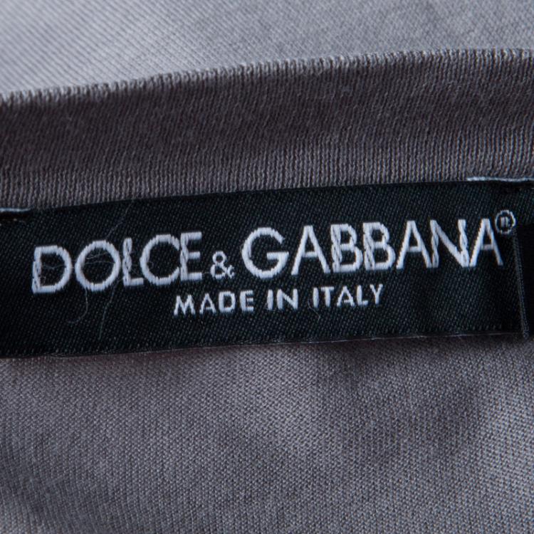 Pre Owned Dolce and Gabbana Grey Cotton Hercules Print Distressed Long Sleeve T-Shirt