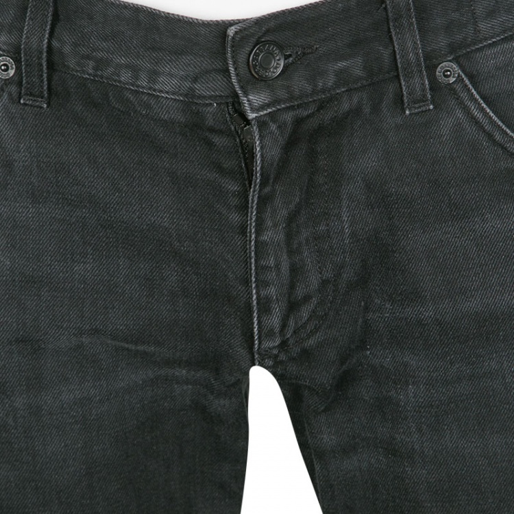 Pre Owned Dolce and Gabbana 14 Gold Black Faded Effect Denim Straight Fit Jeans S