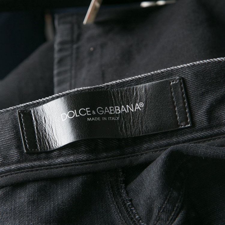 Pre Owned Dolce and Gabbana 14 Gold Black Faded Effect Denim Straight Fit Jeans S