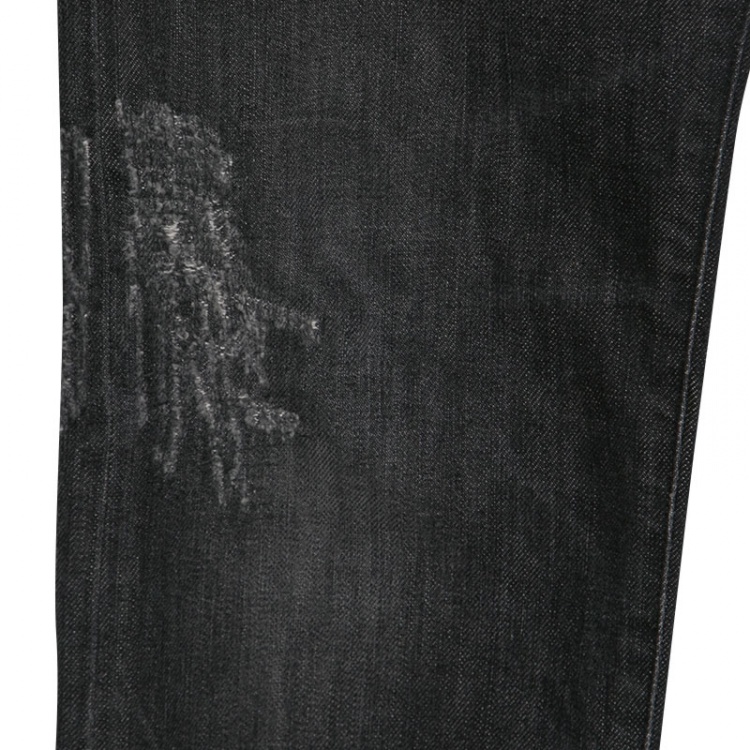 Pre Owned Dolce and Gabbana Dark Grey Faded Effect Denim Distressed Jeans M