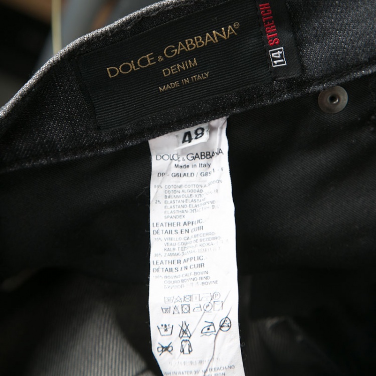 Pre Owned Dolce and Gabbana Dark Grey Faded Effect Denim Distressed Jeans M