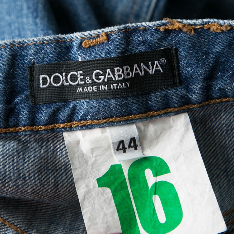 مملوكة مسبقًا Dolce and Gabbana 16 Blue Faded Effect Denim Distressed Jeans S