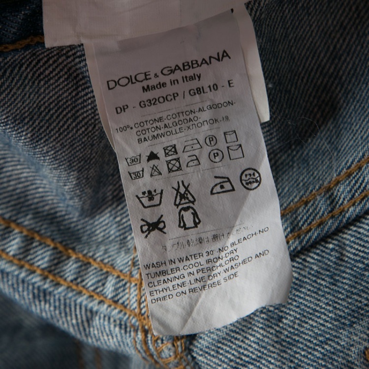 مملوكة مسبقًا Dolce and Gabbana 16 Blue Faded Effect Denim Distressed Jeans S