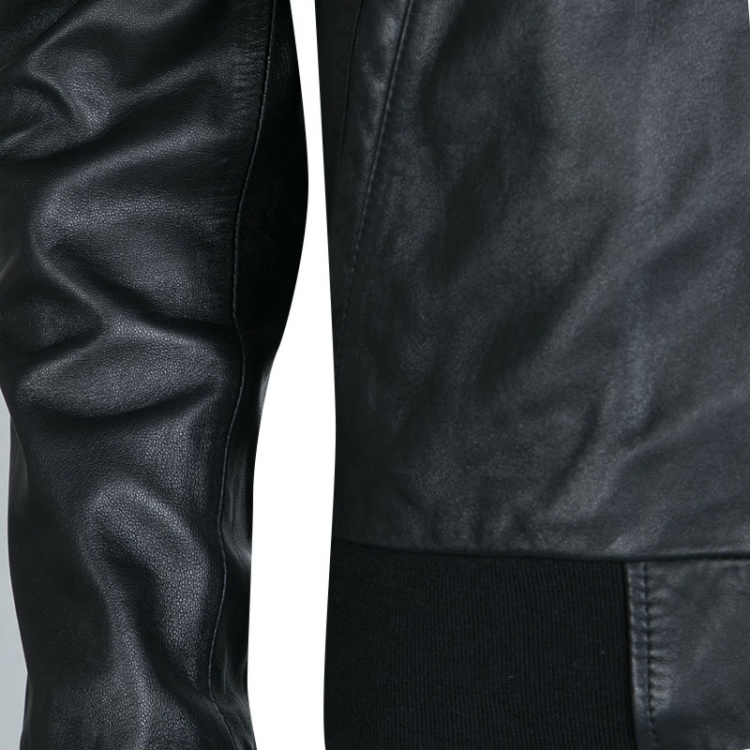 Pre Owned Dolce and Gabbana Black Lamb Leather Hooded Zip Front Bomber Jacket M