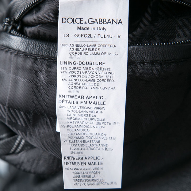 Pre Owned Dolce and Gabbana Black Lamb Leather Hooded Zip Front Bomber Jacket M