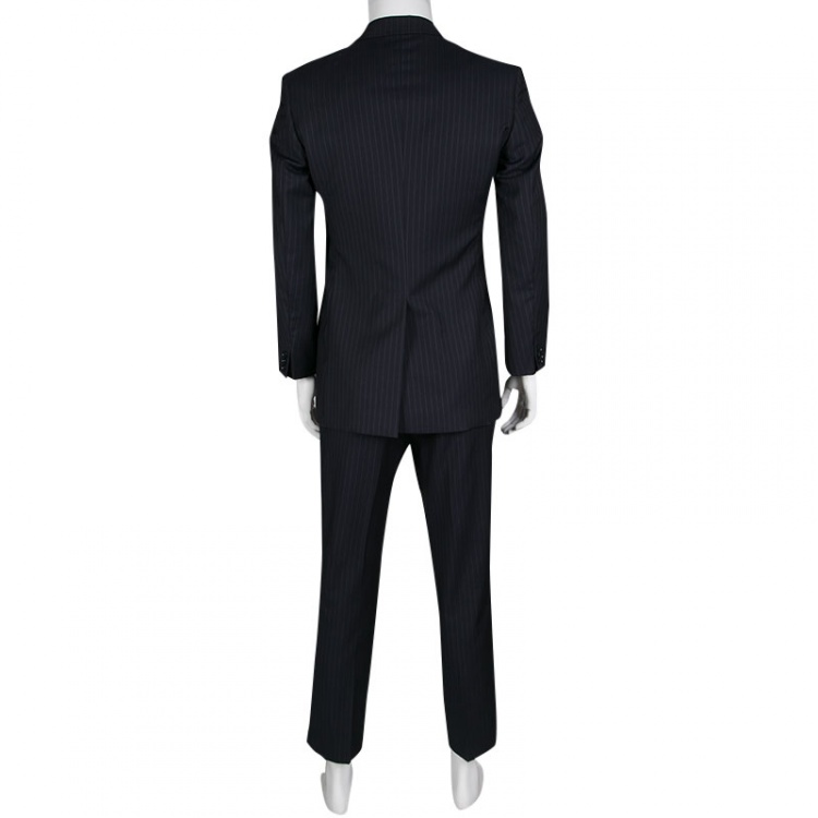 Pre Owned Dolce and Gabbana Martini Navy Blue Pinstriped Wool Tailored Suit M