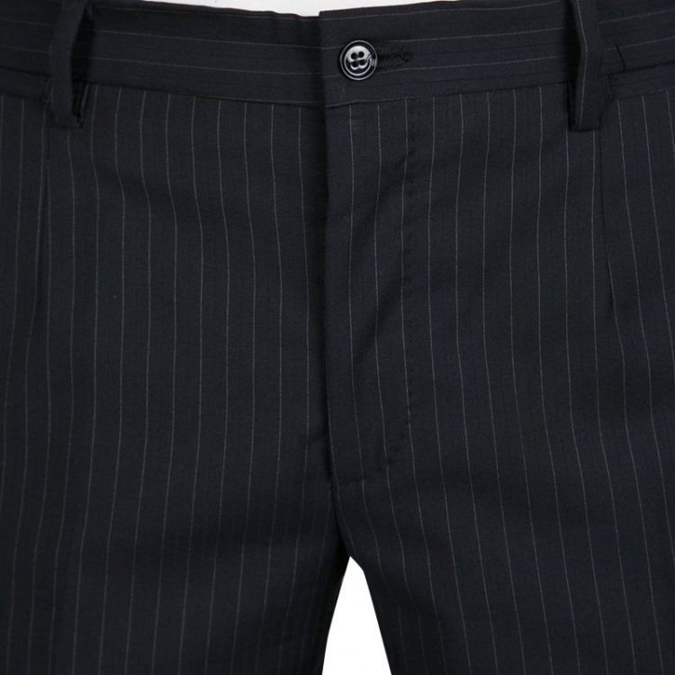 Pre Owned Dolce and Gabbana Martini Navy Blue Pinstriped Wool Tailored Suit M