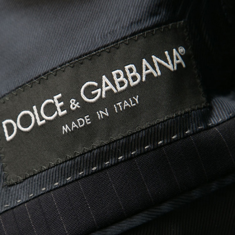 Pre Owned Dolce and Gabbana Martini Navy Blue Pinstriped Wool Tailored Suit M