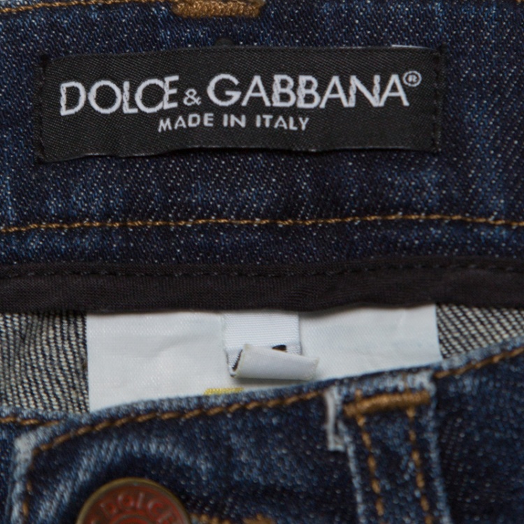 Pre Owned Dolce and Gabbana Gold 14 Indigo Dark Wash Faded Effect Denim Jeans XS