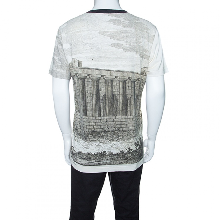 مملوكة مسبقًا Dolce and Gabbana Beige Parthenon Temple Print Short Sleeve T-Shirt M
