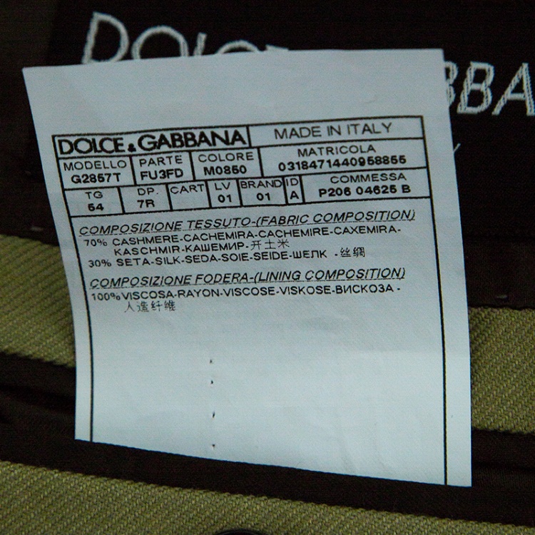 Pre Owned Dolce and Gabbana Martini Khaki Green Cashmere and Silk Two Button Blazer XXL