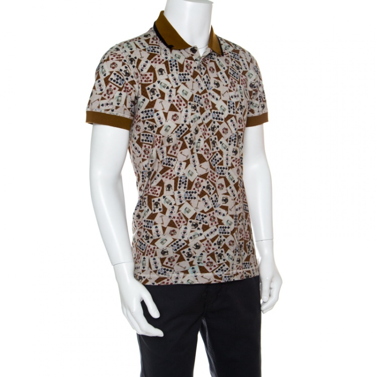 Pre Owned Dolce and Gabbana Multicolor Playing Cards Print Polo T-Shirt XL