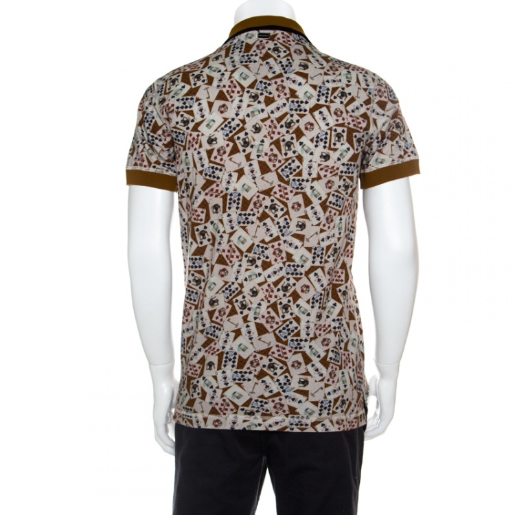 Pre Owned Dolce and Gabbana Multicolor Playing Cards Print Polo T-Shirt XL