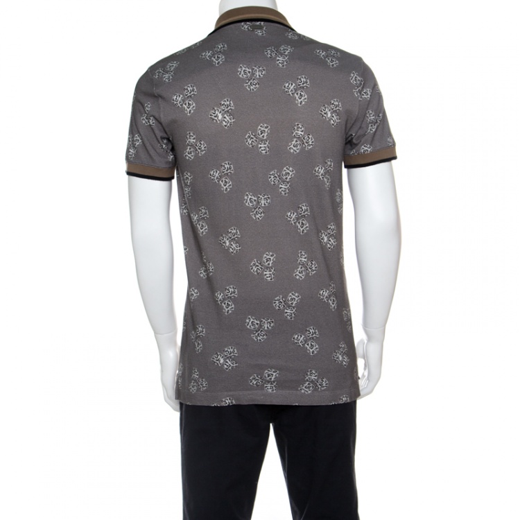 Pre Owned Dolce and Gabbana Grey Dice Printed Honeycomb Knit Polo T-Shirt XL