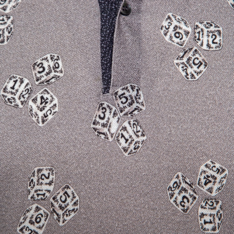 Pre Owned Dolce and Gabbana Grey Dice Printed Honeycomb Knit Polo T-Shirt XL