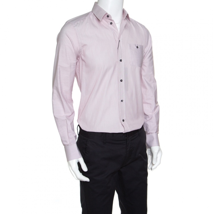 مملوكة مسبقًا Dolce and Gabbana Gold Red and White Striped Cotton Long Sleeve Shirt M