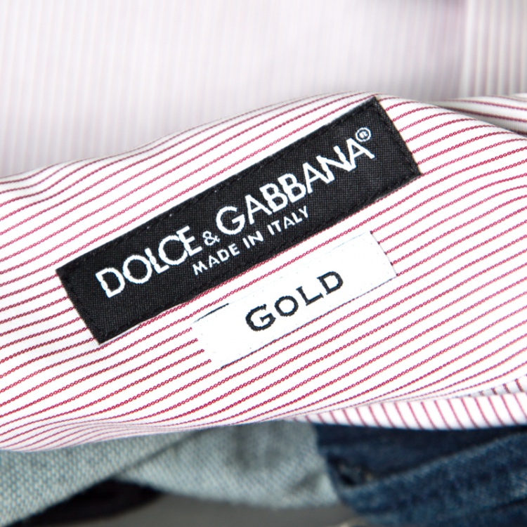 مملوكة مسبقًا Dolce and Gabbana Gold Red and White Striped Cotton Long Sleeve Shirt M