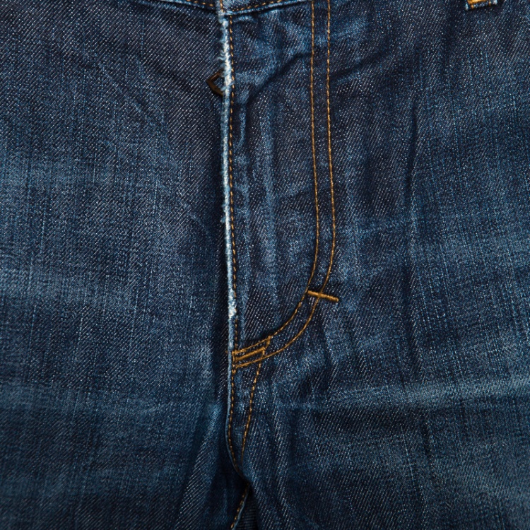 Pre Owned Dolce and Gabbana Indigo Dark Wash Faded Effect Distressed Denim Jeans M