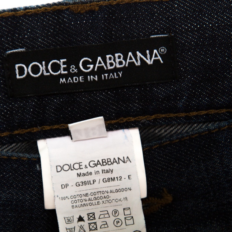 Pre Owned Dolce and Gabbana Indigo Dark Wash Faded Effect Distressed Denim Jeans M