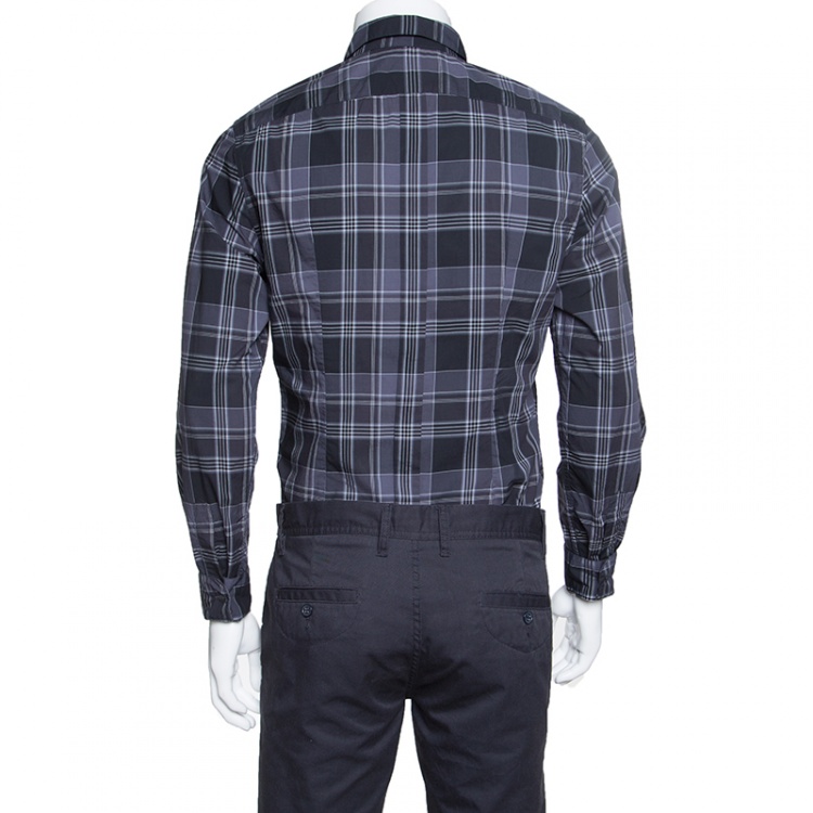 Pre Owned Dolce & Gabbana Gold Grey Checked Cotton Long Sleeve Button Front Shirt L