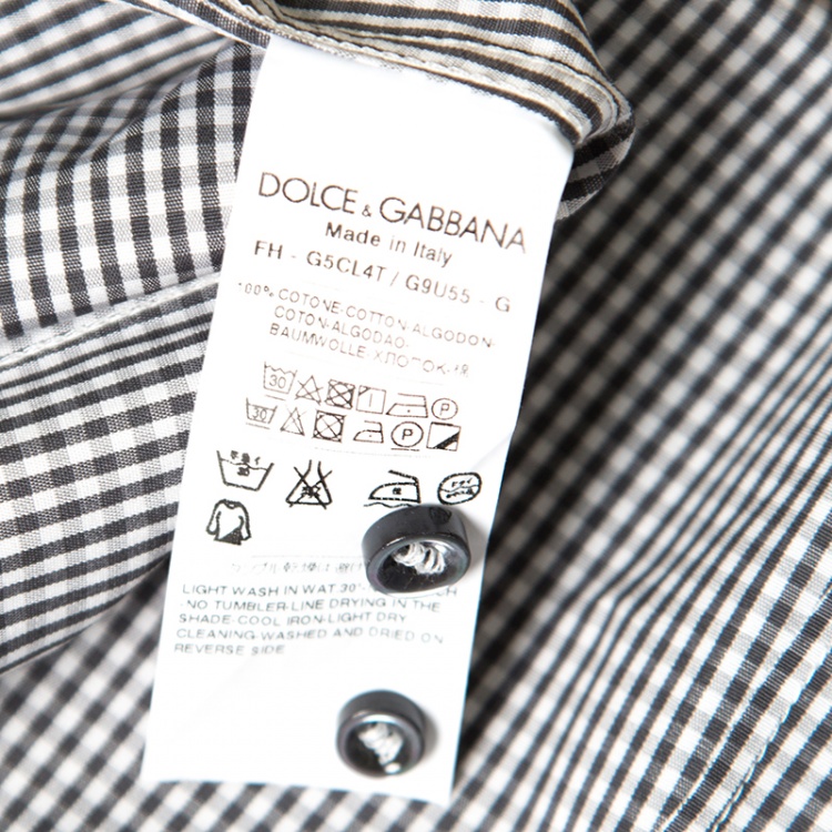 Pre Owned Dolce and Gabbana Gold Grey Gingham Checked Cotton Long Sleeve Shirt L