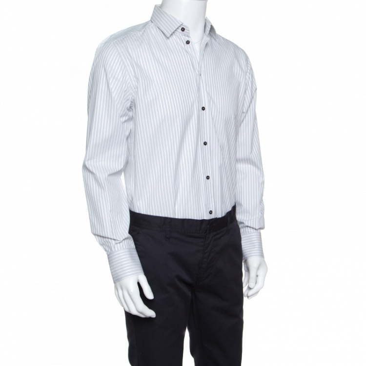 Pre Owned Dolce and Gabbana Martini White Striped Cotton Button Front Shirt M